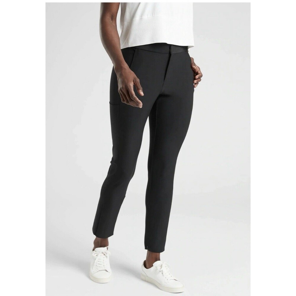 Athleta Stellar Trouser Black 4-Way Stretch Ankle Zip Travel Work Pants Size 6